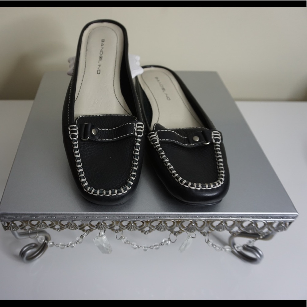 Black leather flats